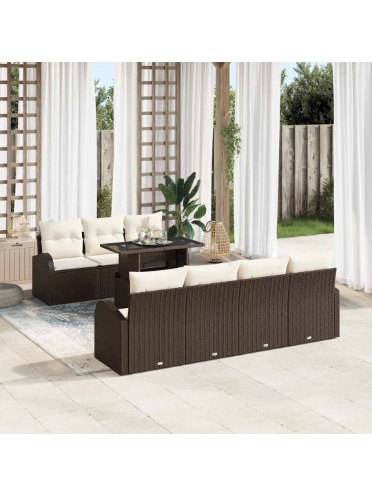 Dārza dīvānu komplekts ar spilvenu 8 pcs brūna 100 x 55 x 73 cm