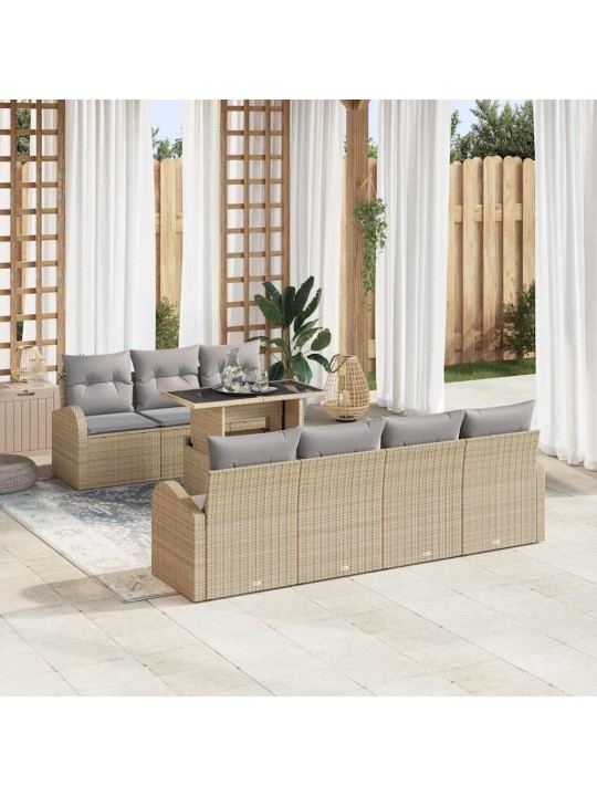 Dārza dīvānu komplekts ar spilvenu 8 pcs bēša 100 x 55 x 73 cm