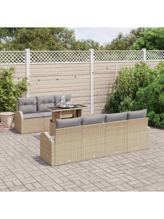 Dārza dīvānu komplekts ar spilvenu 8 pcs bēša 100 x 55 x 73 cm