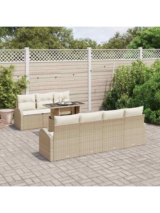 Dārza dīvānu komplekts ar spilvenu 8 pcs bēša 100 x 55 x 73 cm