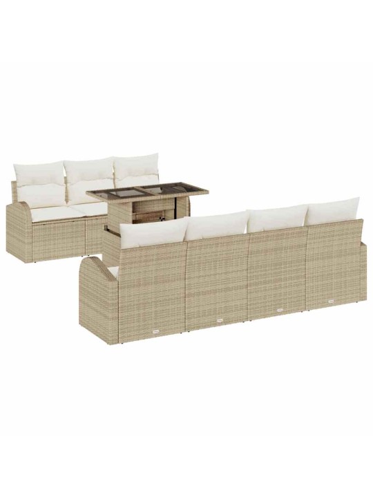 Dārza dīvānu komplekts ar spilvenu 8 pcs bēša 100 x 55 x 73 cm