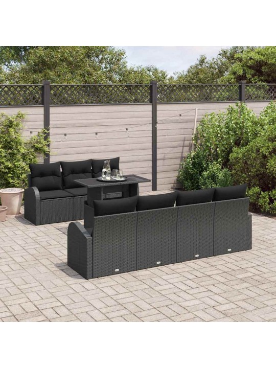 Dārza dīvānu komplekts ar spilvenu 8 pcs melna 100 x 55 x 73 cm