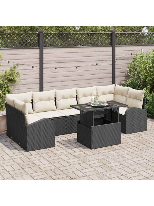 Dārza dīvānu komplekts ar spilvenu 8 pcs melna 100 x 55 x 73 cm