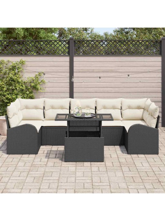Dārza dīvānu komplekts ar spilvenu 8 pcs melna 100 x 55 x 73 cm