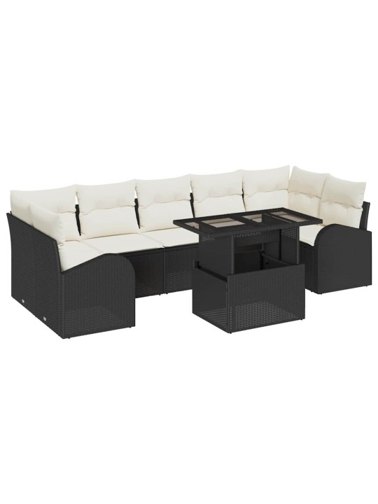 Dārza dīvānu komplekts ar spilvenu 8 pcs melna 100 x 55 x 73 cm