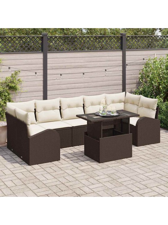 Dārza dīvānu komplekts ar spilvenu 8 pcs brūna 100 x 55 x 73 cm