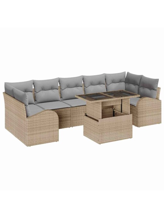 Dārza dīvānu komplekts ar spilvenu 8 pcs bēša 100 x 55 x 73 cm
