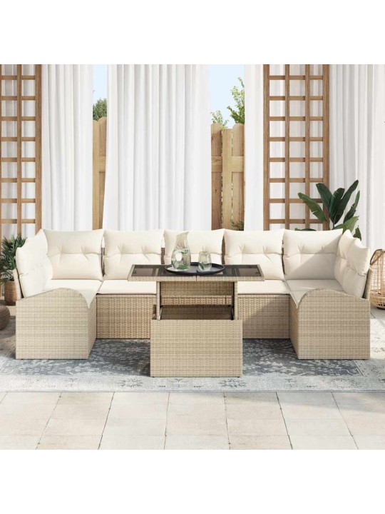 Dārza dīvānu komplekts ar spilvenu 8 pcs bēša 100 x 55 x 73 cm