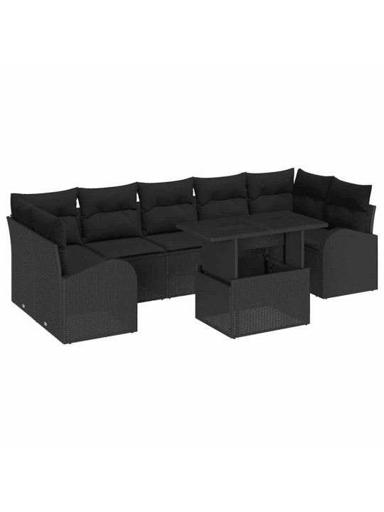 Dārza dīvānu komplekts ar spilvenu 8 pcs melna 100 x 55 x 73 cm