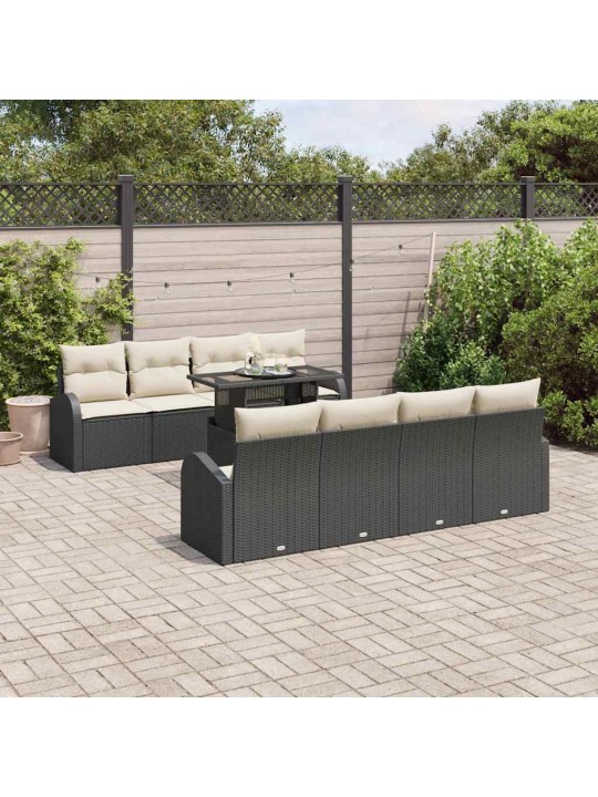 Dārza dīvānu komplekts ar spilvenu 9 pcs melna 100 x 55 x 73 cm
