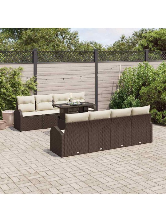 Dārza dīvānu komplekts ar spilvenu 9 pcs brūna 100 x 55 x 73 cm