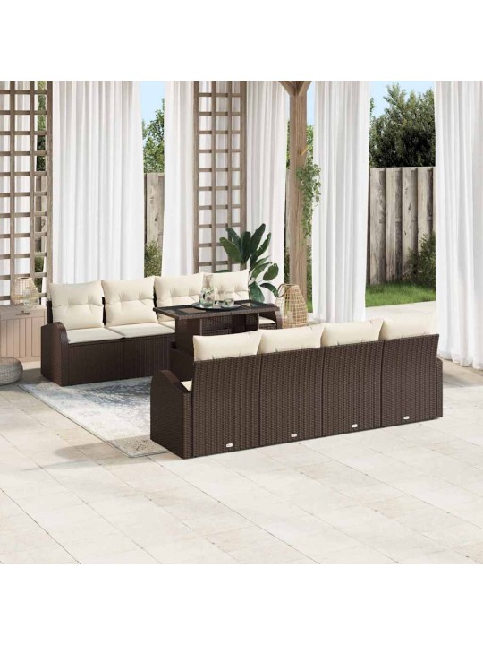 Dārza dīvānu komplekts ar spilvenu 9 pcs brūna 100 x 55 x 73 cm