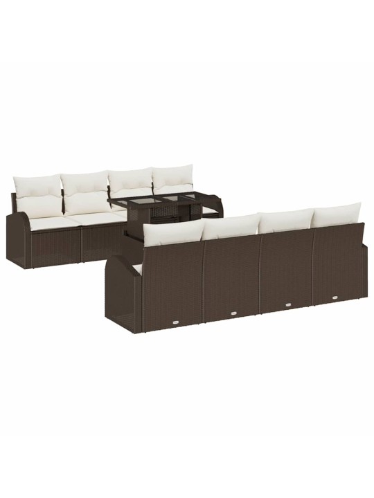 Dārza dīvānu komplekts ar spilvenu 9 pcs brūna 100 x 55 x 73 cm