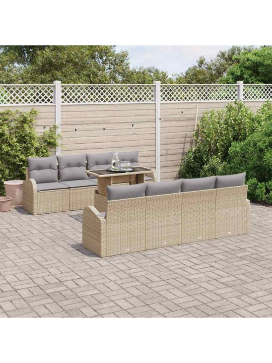 Dārza dīvānu komplekts ar spilvenu 9 pcs bēša 100 x 55 x 73 cm
