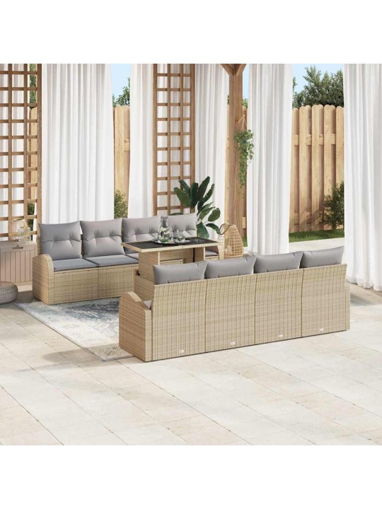 Dārza dīvānu komplekts ar spilvenu 9 pcs bēša 100 x 55 x 73 cm