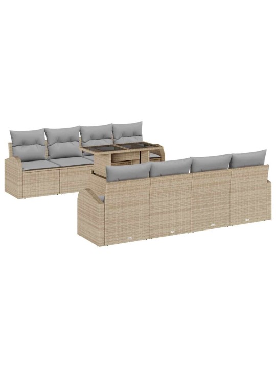 Dārza dīvānu komplekts ar spilvenu 9 pcs bēša 100 x 55 x 73 cm
