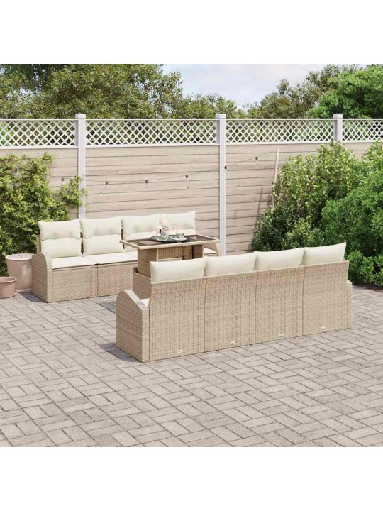 Dārza dīvānu komplekts ar spilvenu 9 pcs bēša 100 x 55 x 73 cm