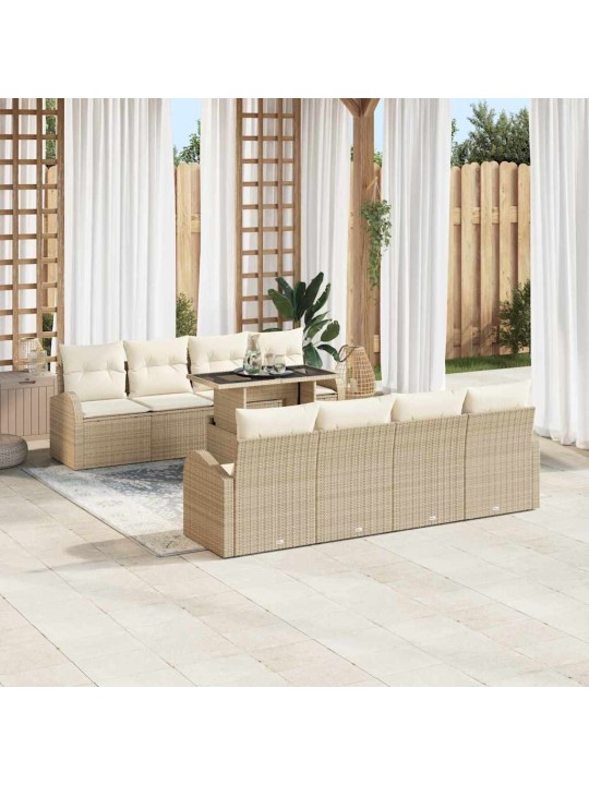 Dārza dīvānu komplekts ar spilvenu 9 pcs bēša 100 x 55 x 73 cm