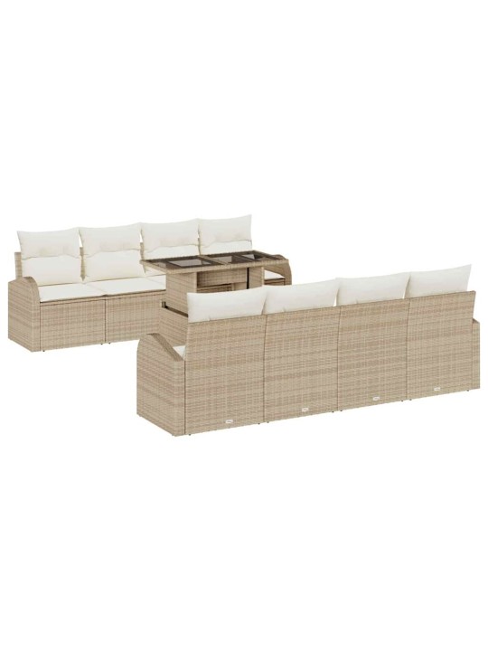 Dārza dīvānu komplekts ar spilvenu 9 pcs bēša 100 x 55 x 73 cm