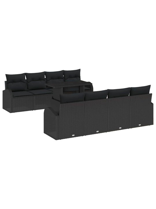 Dārza dīvānu komplekts ar spilvenu 9 pcs melna 100 x 55 x 73 cm