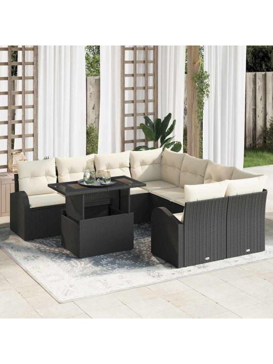 Dārza dīvānu komplekts ar spilvenu 9 pcs melna 100 x 55 x 73 cm