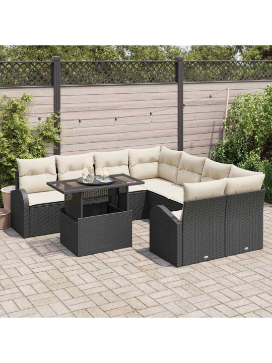Dārza dīvānu komplekts ar spilvenu 9 pcs melna 100 x 55 x 73 cm