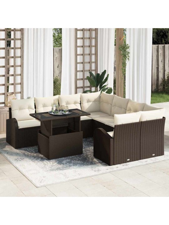 Dārza dīvānu komplekts ar spilvenu 9 pcs brūna 100 x 55 x 73 cm