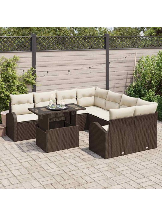 Dārza dīvānu komplekts ar spilvenu 9 pcs brūna 100 x 55 x 73 cm