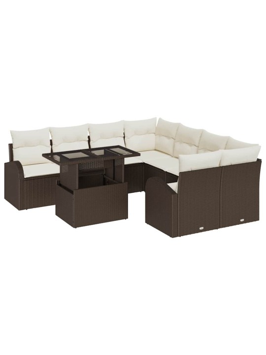 Dārza dīvānu komplekts ar spilvenu 9 pcs brūna 100 x 55 x 73 cm