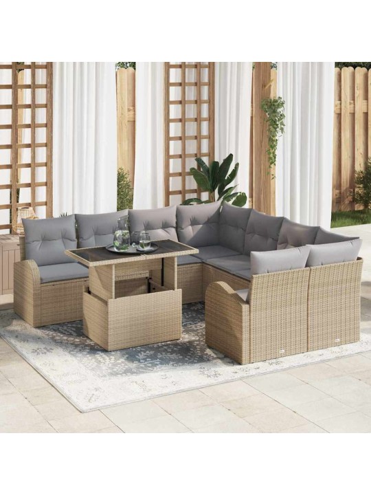 Dārza dīvānu komplekts ar spilvenu 9 pcs bēša 100 x 55 x 73 cm
