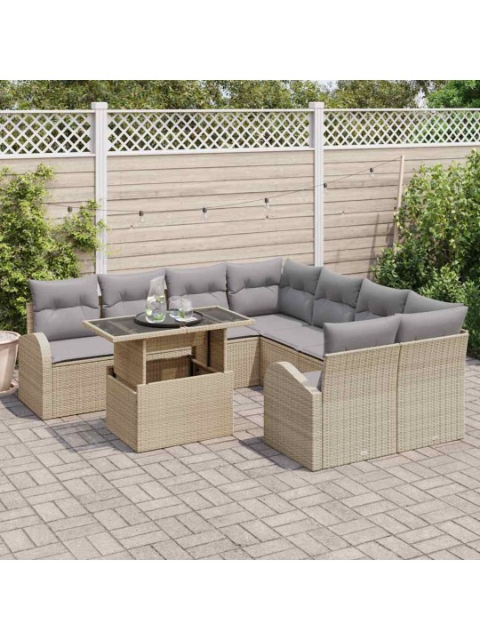 Dārza dīvānu komplekts ar spilvenu 9 pcs bēša 100 x 55 x 73 cm