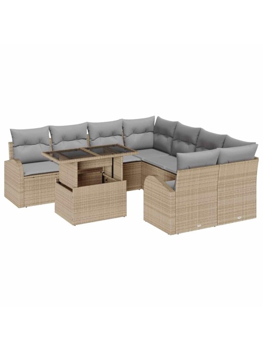 Dārza dīvānu komplekts ar spilvenu 9 pcs bēša 100 x 55 x 73 cm