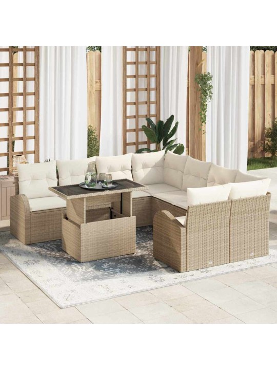 Dārza dīvānu komplekts ar spilvenu 9 pcs bēša 100 x 55 x 73 cm
