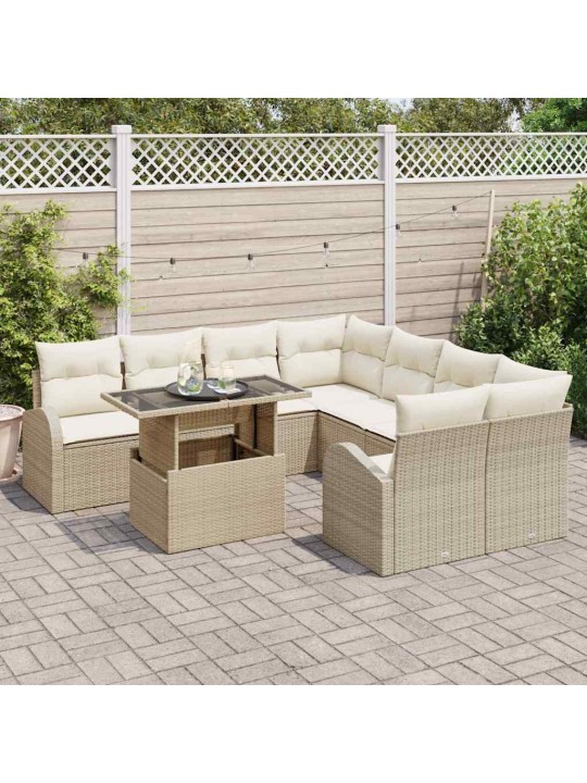Dārza dīvānu komplekts ar spilvenu 9 pcs bēša 100 x 55 x 73 cm