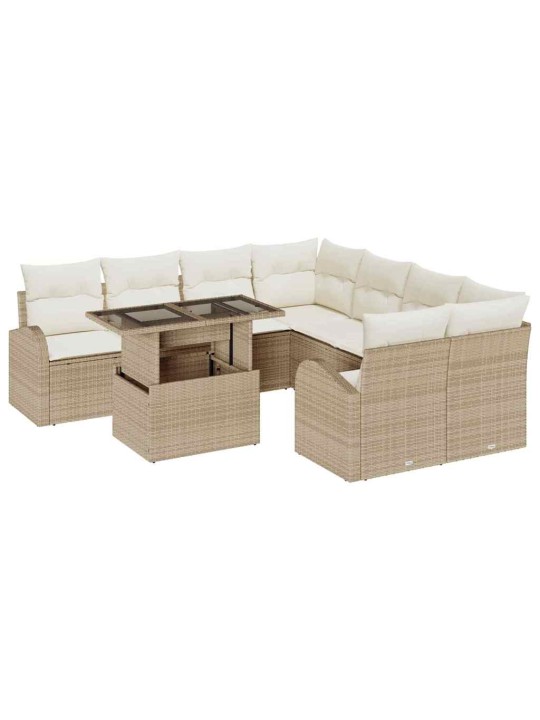 Dārza dīvānu komplekts ar spilvenu 9 pcs bēša 100 x 55 x 73 cm