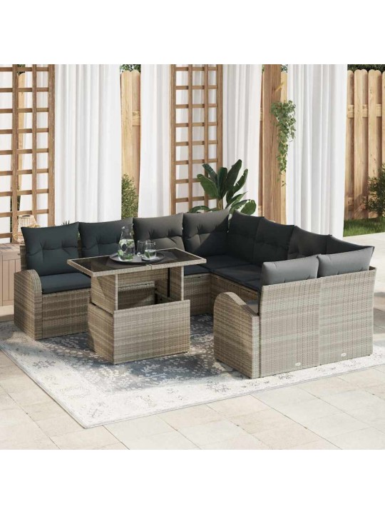Dārza dīvānu komplekts 9 pcs gaiši pelēka 100 x 55 x 73 cm