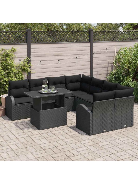 Dārza dīvānu komplekts ar spilvenu 9 pcs melna 100 x 55 x 73 cm