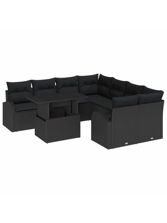 Dārza dīvānu komplekts ar spilvenu 9 pcs melna 100 x 55 x 73 cm
