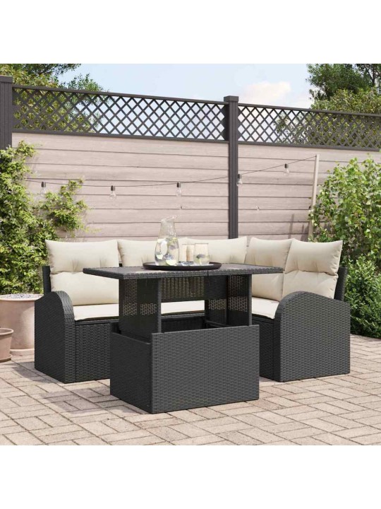 Dārza dīvānu komplekts ar spilvenu 5 pcs melna 100 x 55 x 73 cm