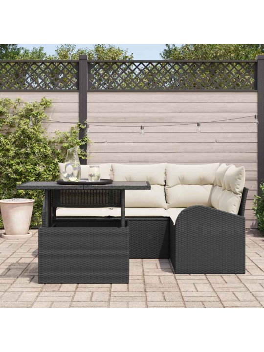 Dārza dīvānu komplekts ar spilvenu 5 pcs melna 100 x 55 x 73 cm