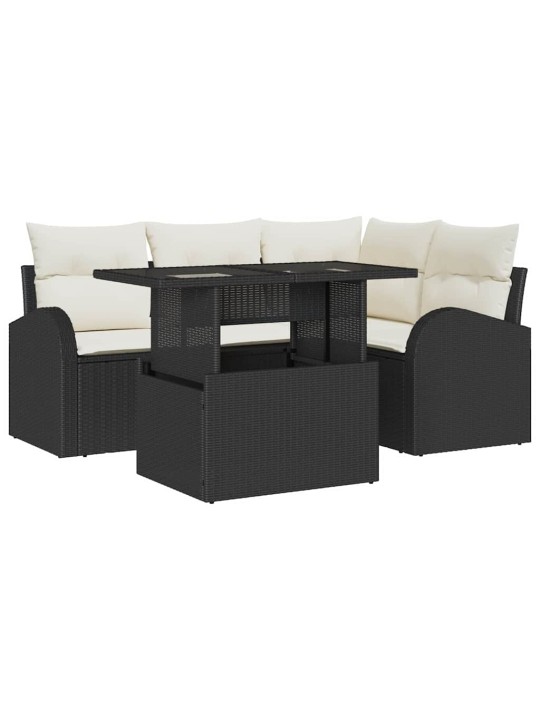 Dārza dīvānu komplekts ar spilvenu 5 pcs melna 100 x 55 x 73 cm
