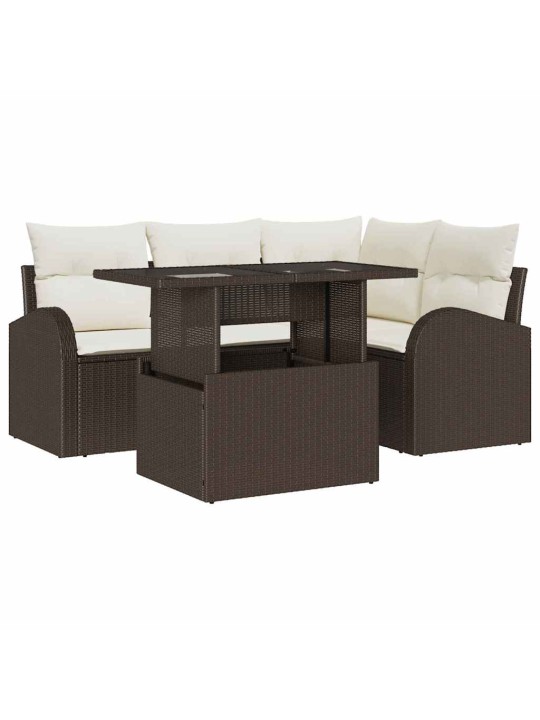 Dārza dīvānu komplekts ar spilvenu 5 pcs brūna 100 x 55 x 73 cm