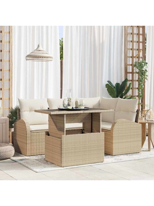 Dārza dīvānu komplekts ar spilvenu 5 pcs bēša 100 x 55 x 73 cm