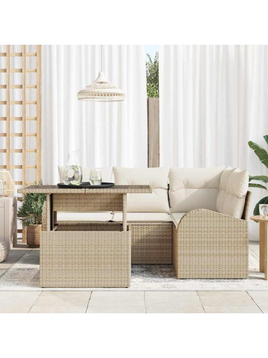 Dārza dīvānu komplekts ar spilvenu 5 pcs bēša 100 x 55 x 73 cm