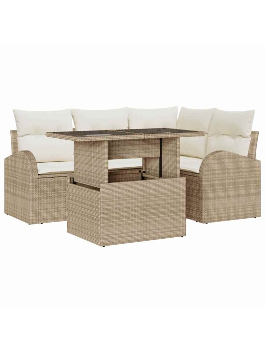 Dārza dīvānu komplekts ar spilvenu 5 pcs bēša 100 x 55 x 73 cm