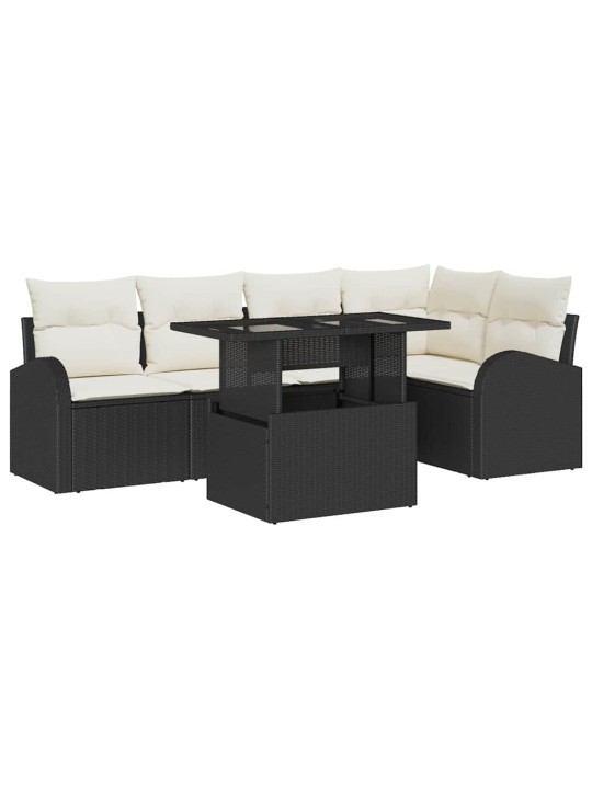 Dārza dīvānu komplekts ar spilvenu 6 pcs melna 100 x 55 x 73 cm