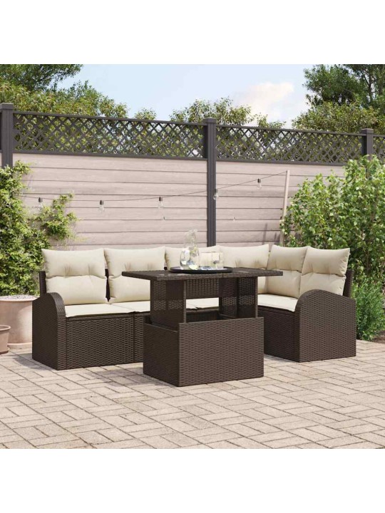 Dārza dīvānu komplekts ar spilvenu 6 pcs brūna 100 x 55 x 73 cm