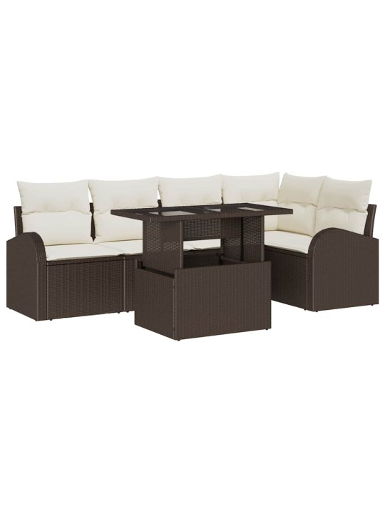 Dārza dīvānu komplekts ar spilvenu 6 pcs brūna 100 x 55 x 73 cm