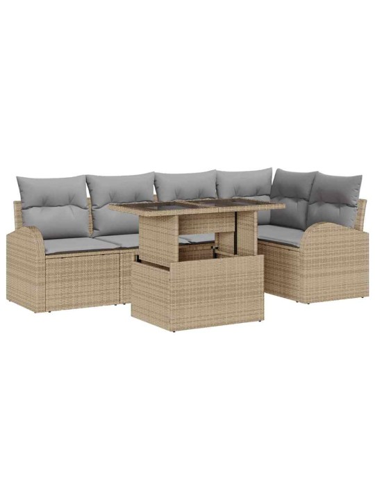 Dārza dīvānu komplekts ar spilvenu 6 pcs bēša 100 x 55 x 73 cm