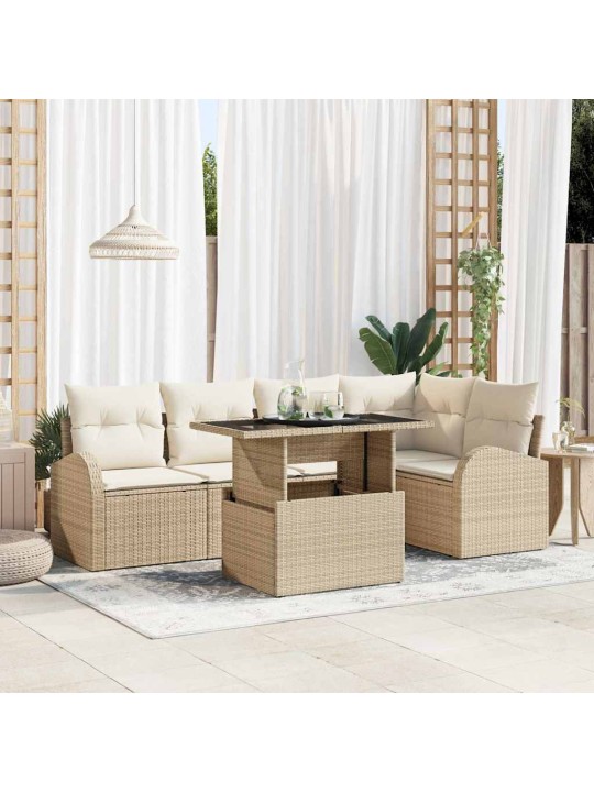 Dārza dīvānu komplekts ar spilvenu 6 pcs bēša 100 x 55 x 73 cm